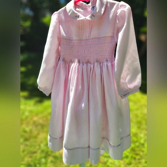 Sarah Louise Girl's British Pink Dress with Full Smocking and Hand Embroidery - Picture 6 of 10